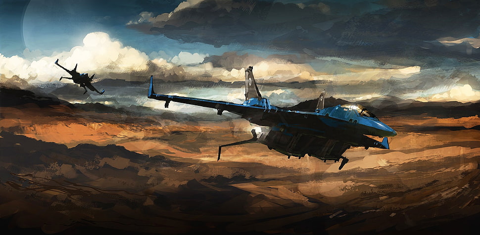 blue plane grapic artwork, futuristic, artwork HD wallpaper