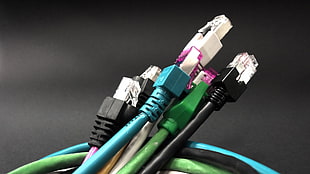 cable lot, wires, Network cable, RJ45, blue HD wallpaper