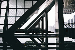 black and white wooden bed frame, cityscape, pattern, building, worm's eye view