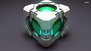 grey and green cube illustration, Portal (game), cube, video games, Companion Cube HD wallpaper