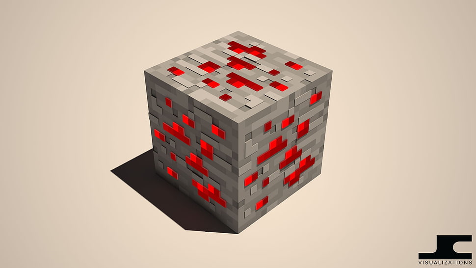 gray and red cube, Minecraft, cube HD wallpaper