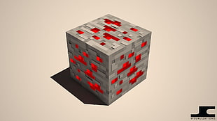 gray and red cube, Minecraft, cube