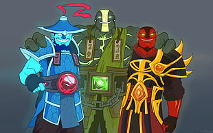 Storm Spirit, Earth Spirit, and Ember Spirit DoTA game characters