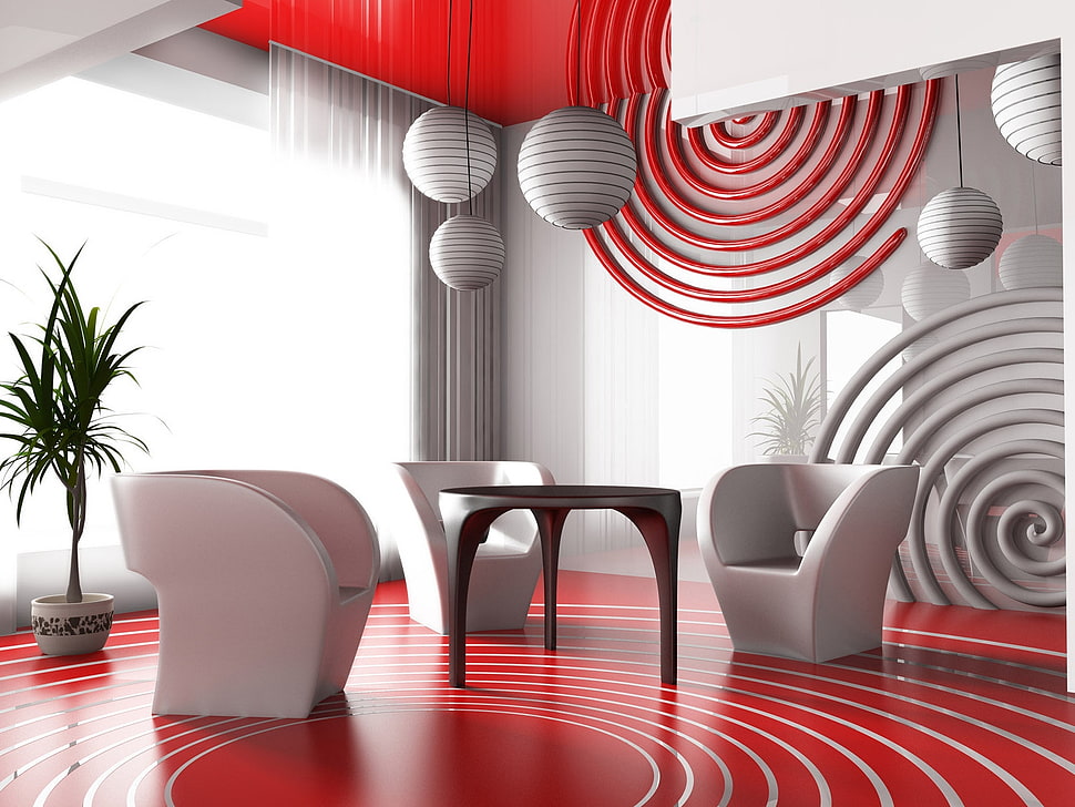 brown wooden table on red floor HD wallpaper
