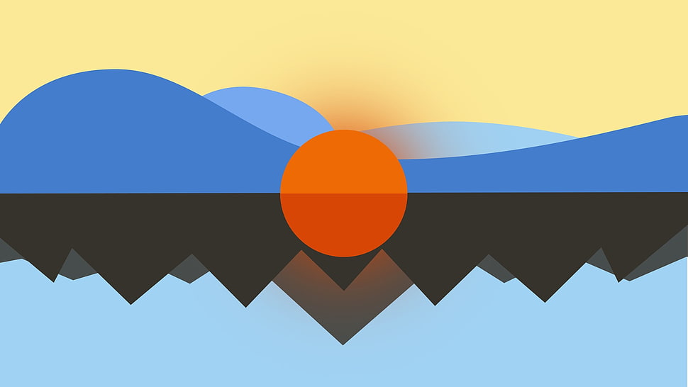 sun and mountain illustration, digital art, minimalism, simple, CGI HD wallpaper