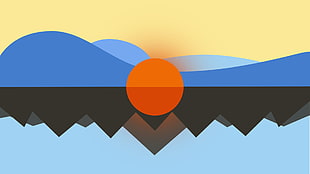 sun and mountain illustration, digital art, minimalism, simple, CGI