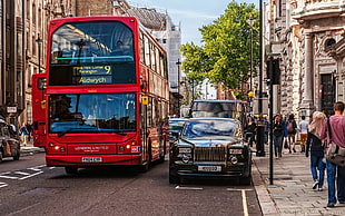 red and black double-decker bus, photography, city, Rolls-Royce, London HD wallpaper