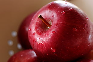 macro photography of red apples, red delicious