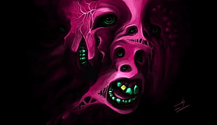pink monster face illustration, horror, artwork