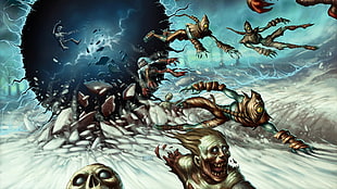 zombies pulled by gravity digital wallpaper