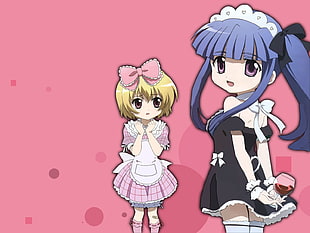 blue haired and yellow haired maid Female anime characters HD wallpaper