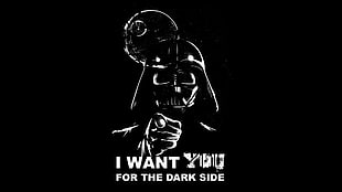 I Want You for the Dark Side illustration, Star Wars, Darth Vader, typography, minimalism
