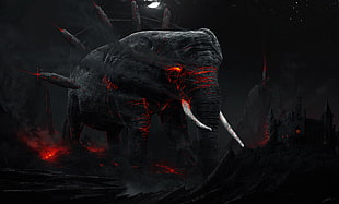 black and red mammoth illustration