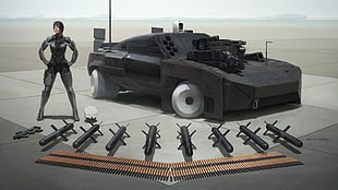 black battle car, cyberpunk, futuristic