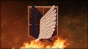 black and white wings logo on flame