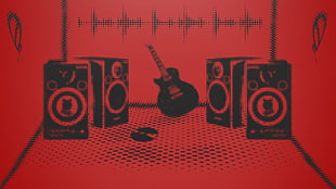 black PA speaker illustration, studios, Music is Life, music, guitar