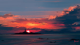 body of water sunset scenery