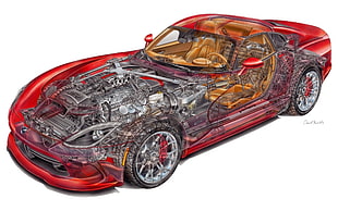 red car illustration, car, sports car, red cars, sketches