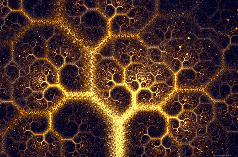 yellow and black illustration, abstract, fractal HD wallpaper