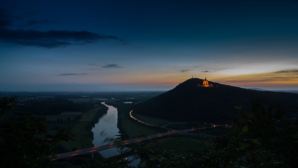 bridge top view during sunset HD wallpaper