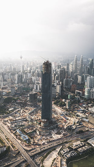 black city building, city, tower, Kuala Lumpur HD wallpaper