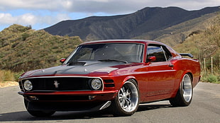 red Ford Mustang coupe, car, Ford Mustang