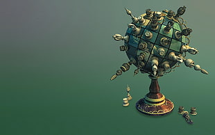 globe with chess piece digital art, chess, sphere HD wallpaper