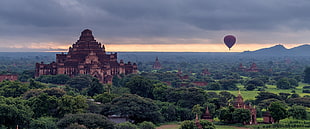 brown hot air balloon, Burma, hot air balloons, Bagan