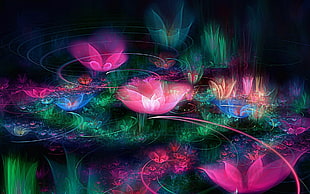 art photography of lotus flowers on ripples of water HD wallpaper
