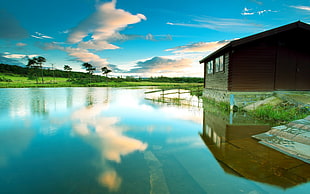Lodge,  Lake,  Azure,  Reflection HD wallpaper