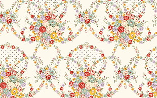 white, red, and green floral illustration