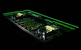 rectangular green and black electronic device with lights, PC gaming, Nvidia, GeForce, hardware HD wallpaper