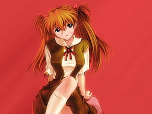 female anime character on orange background HD wallpaper