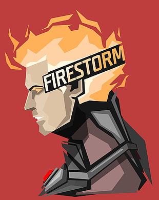 Firestorm cartoon illustration, superhero, Firestorm, DC Comics, red background