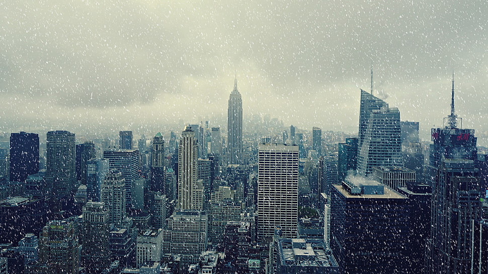 aerial view of New York city while raining HD wallpaper