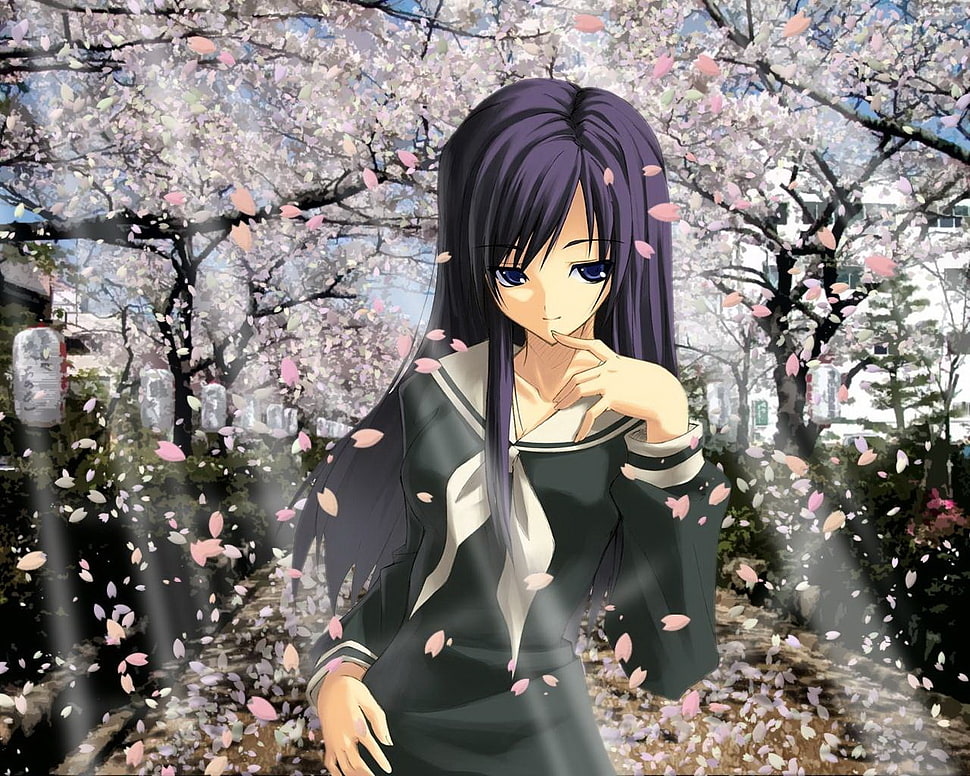 purple haired girl anime HD wallpaper