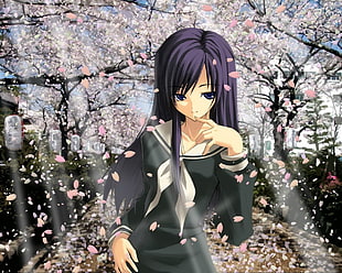 purple haired girl anime HD wallpaper