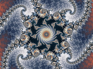 blue, gray, and black floral illustration, fractal, abstract, Mandelbrot