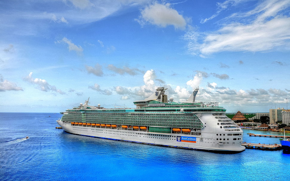 grey cruise ship, ship, sky, clouds, vehicle HD wallpaper
