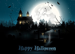 silhouette of Happy Halloween house during nighttime digital wallpaper HD wallpaper