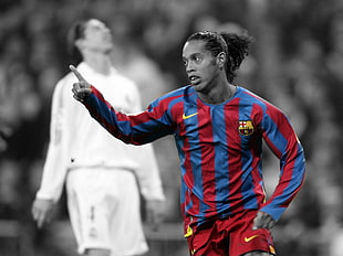 FC Barcelona Ronaldinho, selective coloring, Ronaldinho, soccer, FC Barcelona HD wallpaper