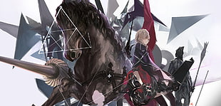 horse and male anime character illustration, anime