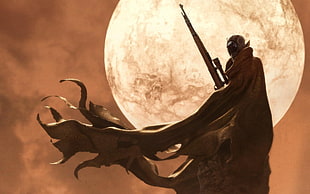 brown wooden framed white padded chair, science fiction, Moon, snipers, fantasy art HD wallpaper