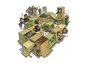 yellow and brown box clipart, Metal Gear Solid , boxes, tank, mask