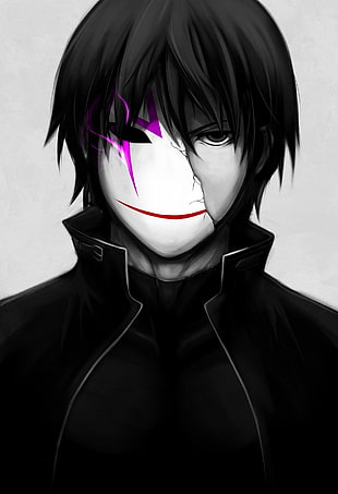male anime character, Hei, Darker than Black, mask, selective coloring