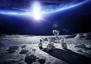 moon rover with Earth background HD wallpaper