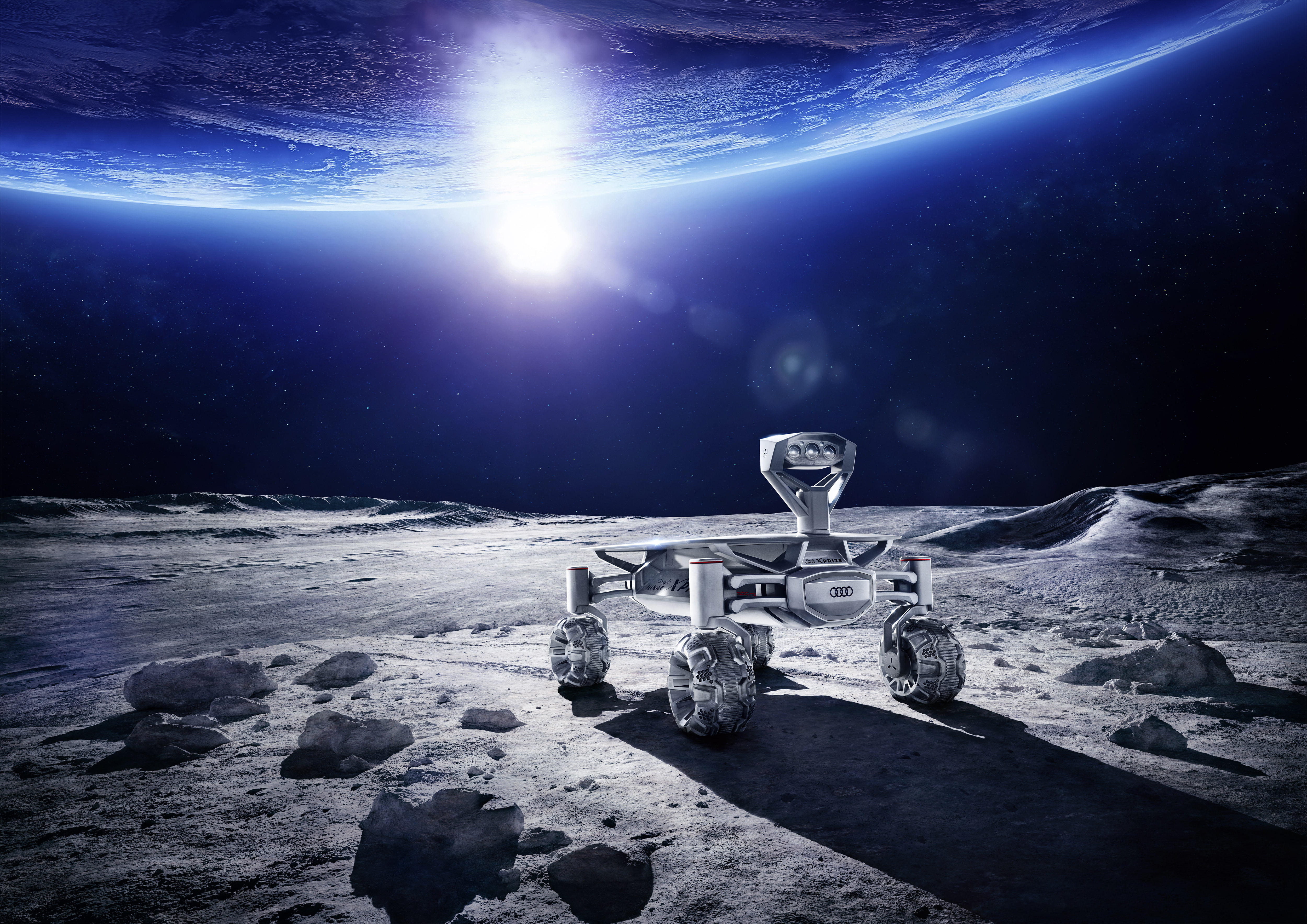 moon rover with Earth background
