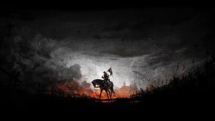 person riding horse during night time