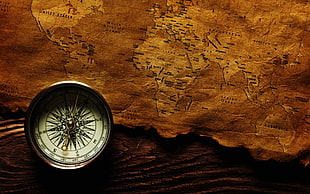 round gray compass, old map, compass, vintage, world map HD wallpaper