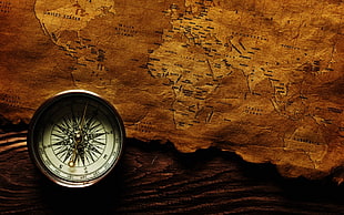 round gray compass, old map, compass, vintage, world map